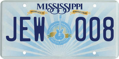 MS license plate JEW008
