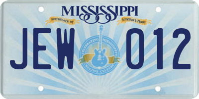MS license plate JEW012