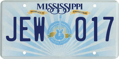 MS license plate JEW017