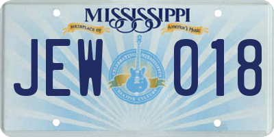 MS license plate JEW018