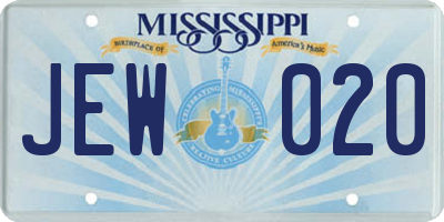 MS license plate JEW020