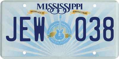 MS license plate JEW038