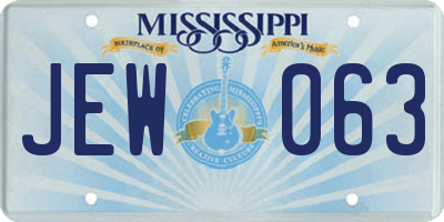 MS license plate JEW063