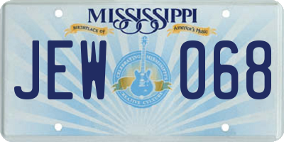 MS license plate JEW068