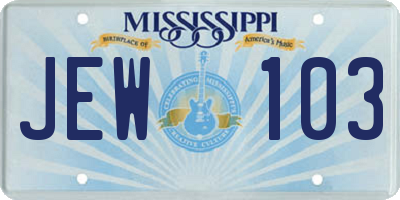 MS license plate JEW103