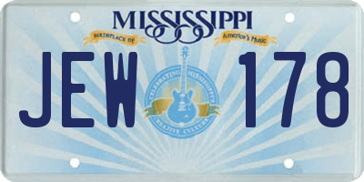 MS license plate JEW178
