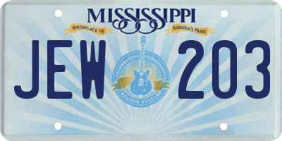 MS license plate JEW203