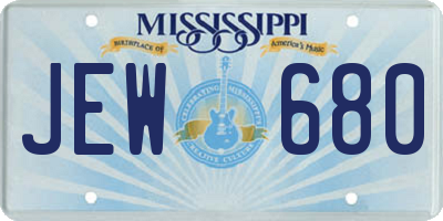 MS license plate JEW680