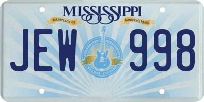 MS license plate JEW998