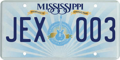 MS license plate JEX003