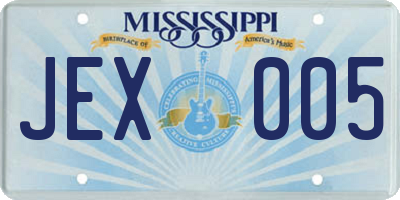 MS license plate JEX005