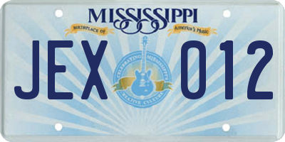 MS license plate JEX012