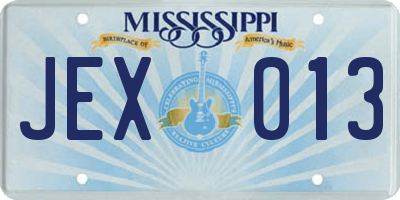 MS license plate JEX013