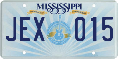MS license plate JEX015