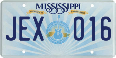MS license plate JEX016