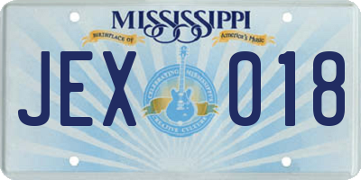 MS license plate JEX018