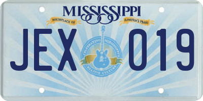 MS license plate JEX019