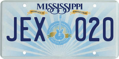 MS license plate JEX020