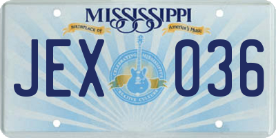 MS license plate JEX036