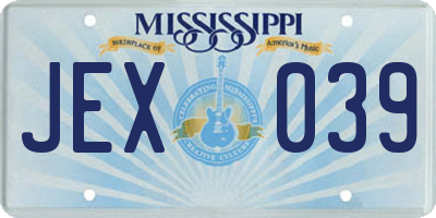 MS license plate JEX039