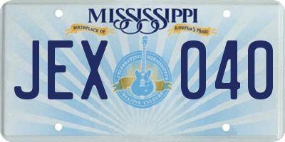 MS license plate JEX040
