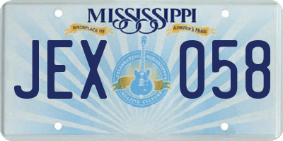 MS license plate JEX058