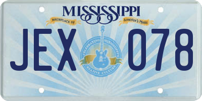 MS license plate JEX078