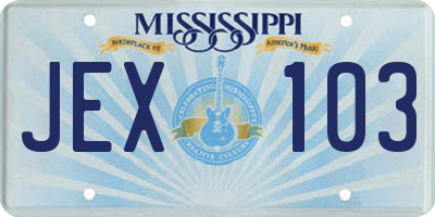 MS license plate JEX103