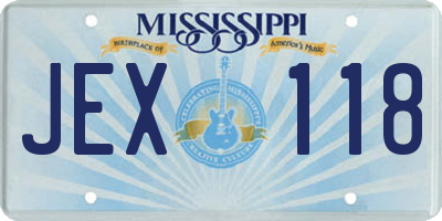 MS license plate JEX118