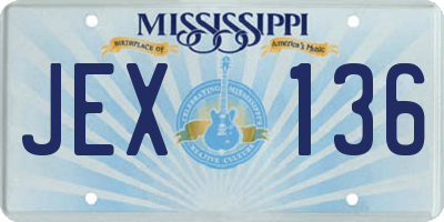 MS license plate JEX136