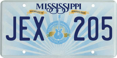 MS license plate JEX205