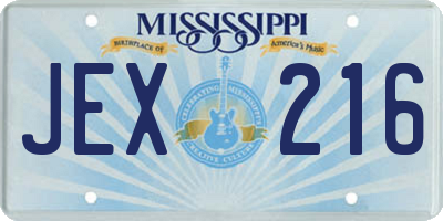 MS license plate JEX216