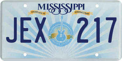 MS license plate JEX217