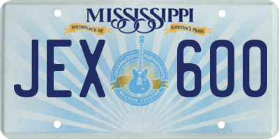MS license plate JEX600