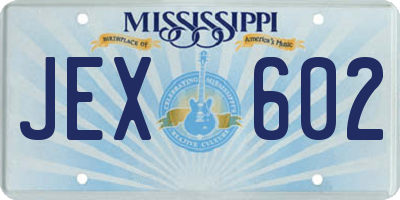 MS license plate JEX602