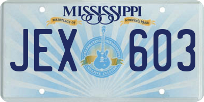 MS license plate JEX603