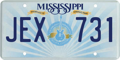MS license plate JEX731