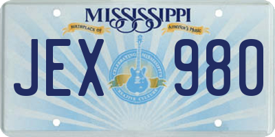 MS license plate JEX980
