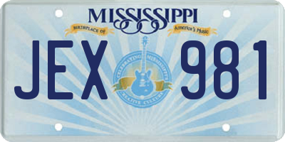MS license plate JEX981