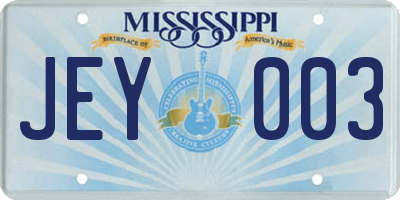 MS license plate JEY003