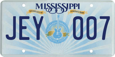 MS license plate JEY007