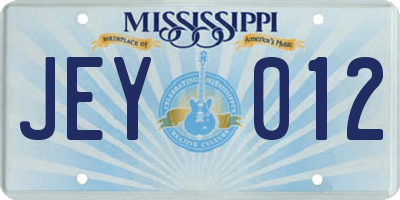 MS license plate JEY012