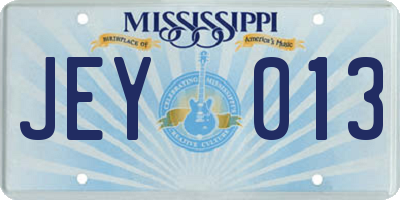 MS license plate JEY013