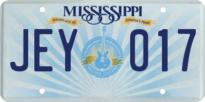 MS license plate JEY017