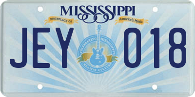 MS license plate JEY018