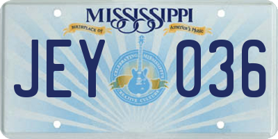 MS license plate JEY036