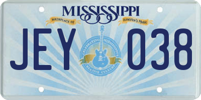 MS license plate JEY038