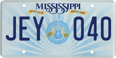MS license plate JEY040