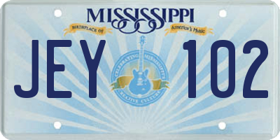 MS license plate JEY102