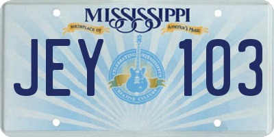 MS license plate JEY103